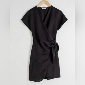 Woman & OTHER STORIES black Linen Blend S/s Mini Wrap Dress Sz XS